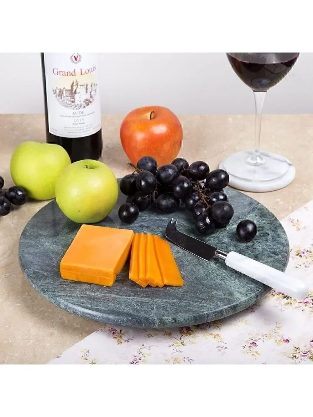 Creative Home Natural Marble Round Trivet Cheese Board Dessert Serving Plate 8
